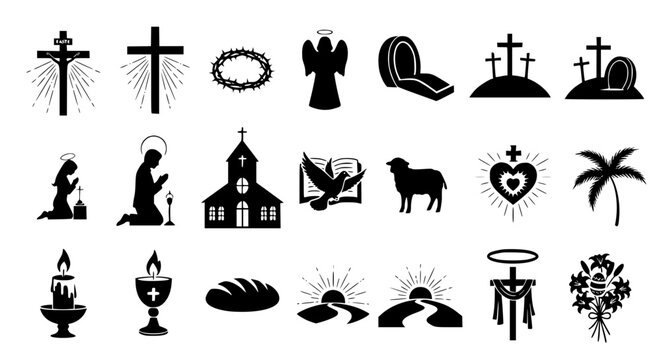Collection of Religious and Spiritual Symbols Representing Faith and Divinity