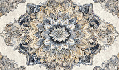 Tile or carpet pattern background with decorative, symmetrical elements. Ideal for wallpaper, textiles, or digital design projects.