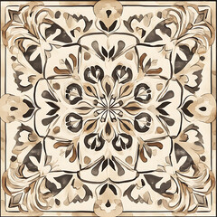 Tile or carpet pattern background with decorative, symmetrical elements. Ideal for wallpaper, textiles, or digital design projects.