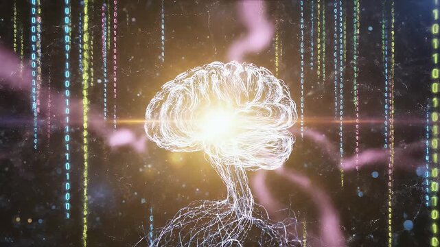 Luminous brain with neural network and streams of binary code