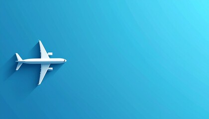 Minimalist 3D rendering of a passenger jet aircraft soaring through a clear blue sky for vacation, tourism and global logistics