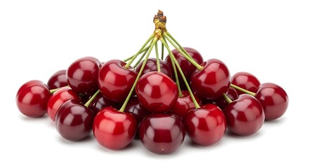 Bunch of Fresh Red Cherries on White Background image