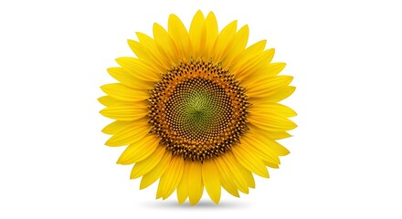 Bright yellow sunflower centered on white background