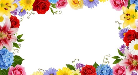 Colorful Floral Border Frame on White Background image