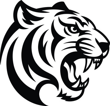 Black and white animal tattoo illustration of lion tiger and fish