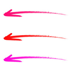 Set of three hand-drawn directional arrows in bright pink and red colors isolated on transparent background