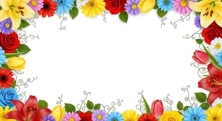 Colorful Spring Flower Border With Copy Space floral