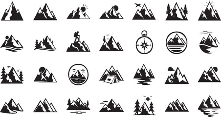 Collection of Mountain Silhouette Icons.