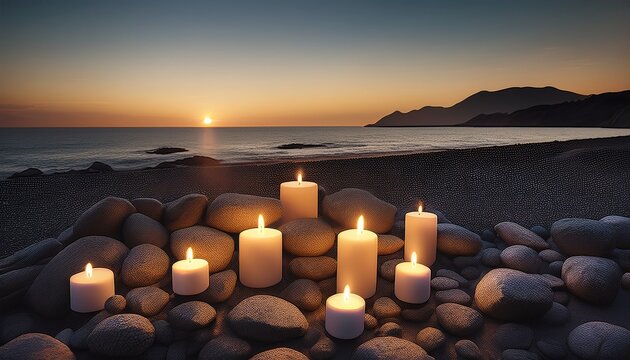 Holocaust Memorial Tribute With Candles And Stones