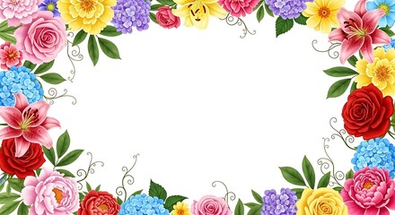Elegant Floral Border with Roses and Lilies on White Background