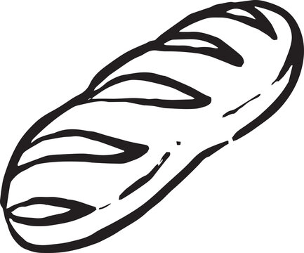 Hand drawn French baguette, bakery, bread doodles PNG transparent background. Vector naive art style illustration. for bakery logos, cafe menus, breakfast-themed designs, or food branding.