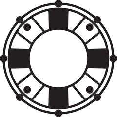 Black and white circular with geometric patterns and dots also transparent background circle