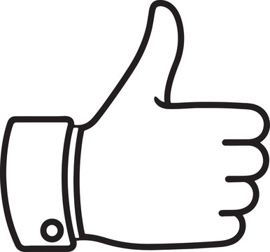 Black outline of a hand giving a thumbs up gesture with a button detail on the cuff also transparent background