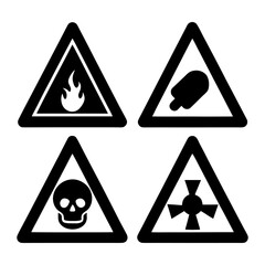 Warning and Danger Symbols Collection Isolated on White Background.