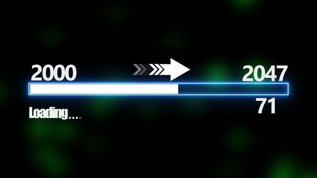 Loading bar from 2000 to 2047 new year transfer animation. New year 2047 loading bar animation Year changing from 2000 to 2047. New year, annual plan, growth strategy, business planning.4k video