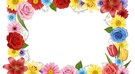 Rectangular Floral Border with Roses and Lilies flower frame