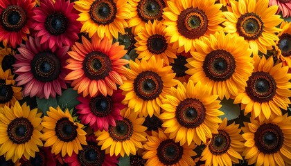 Naklejka premium Bright Sunflowers Filling Frame