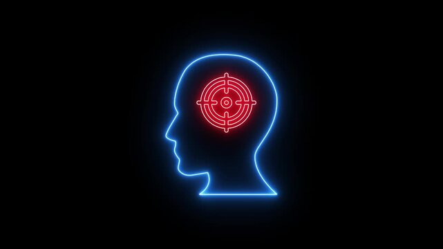 glowing neon two color Headhunting icon animation for human resource management, recruitment, hiring, search, target person, finding skill candidate or employee, hunting job or employment, vacancy 4k