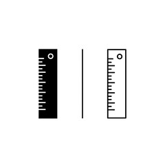 Ruler icon, a measuring tool, presented in solid black and outline versions. Ideal for design, education, and construction.
