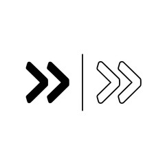 Obraz premium Double right arrow chevron icon set featuring solid and outline versions for fast forward, next step, and directional navigation.