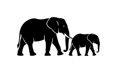 Obraz premium Mother Elephant and Calf Silhouette