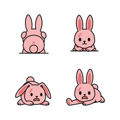 Obraz premium Cute cartoon bunny set with different emotions on white background