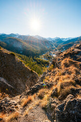 Fototapeta premium Winter snow hiking near city of Zakopane with view of poland Tatra mountains from Nosal peak in Poland