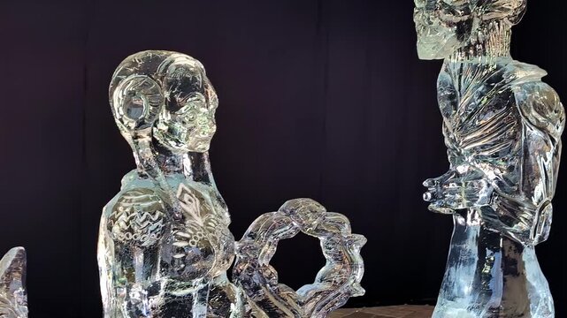 A beautiful crystal statue in the shape of a human in ancient costume from the collection of a museum in Jelgava, Latvia