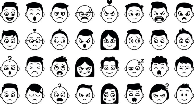 Funny cartoon faces and people avatar set collection