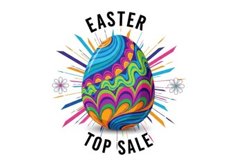 Obraz premium Colorful easter egg with sale text on white background
