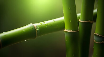 Fototapeta premium Fresh green bamboo stalks with water droplets