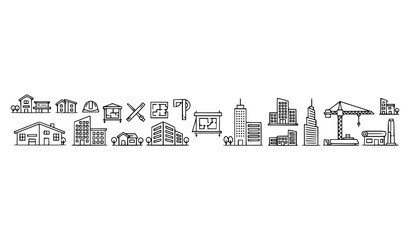 Naklejka premium Linear building and house outline icon collection architecture editable stroke vector set