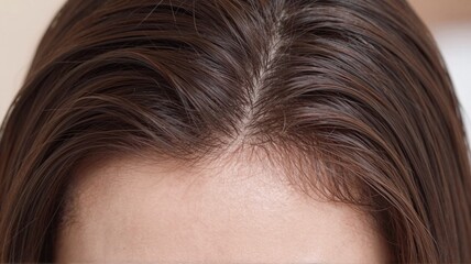 Close-up of woman's hairline showing early signs of hair loss, creating a sense of concern and awareness