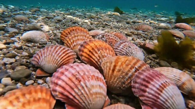 Scallop shells on ocean floor