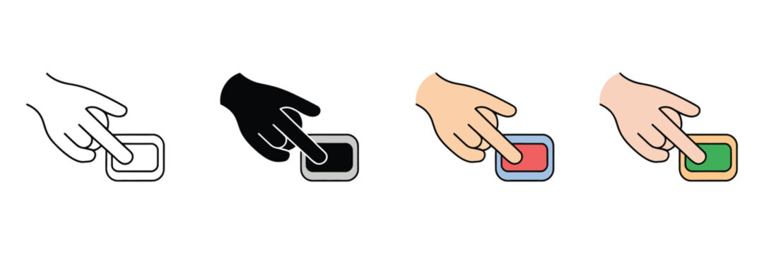 Hand Button Icon, Editable Vector Graphics Featuring Finger Pressing Colored Buttons, Control Panel Symbol