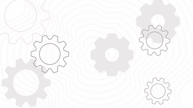 Technology background featuring floating gear elements moving smoothly over a clean white backdrop, creating a modern, innovative, and professional industrial atmosphere with a minimal futuristic look