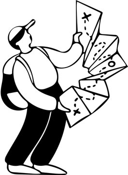 Traveler with map, navigating a journey with a backpack, symbolizing adventure and exploration