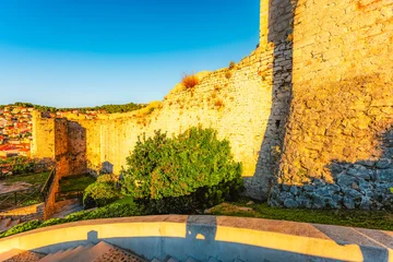 Fototapeten Mediterranes Europa sunset view of Sibenik old town and the UNESCO protected St. James Cathedral from the medieval walls of St. Michael's Fortress, Dalmatia, Croatia.  © Zedspider