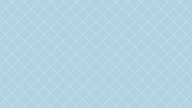 Vector blue repeat pattern with editable white dashed line grid. Minimalist stitched diamond background for textile, apparel, and graphic design.