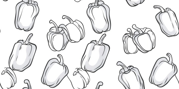 Bell pepper line art seamless repeating pattern