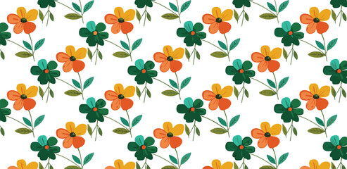 Obraz premium Vibrant floral pattern featuring orange, yellow, and green flowers in a repeating design