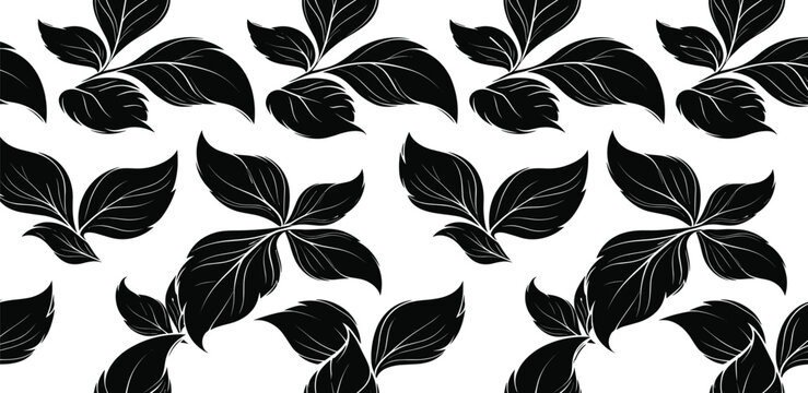 Black leaves pattern illustration on a clean white background from a top view