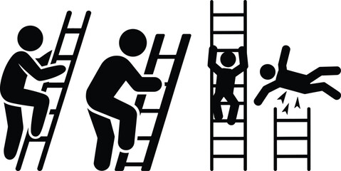 Illustration of various scenarios involving ladders and safety precautions © HappyArt