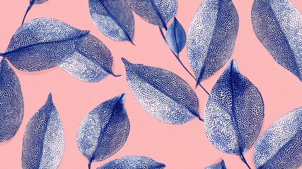 A beautiful illustration of blue leaves on a pink background