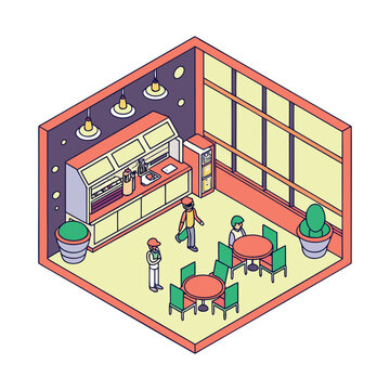 Isometric Cozy Coffee Shop Interior