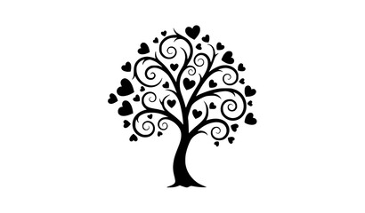 Romantic Heart Branch Tree Black and White Love Concept Vector on White Background