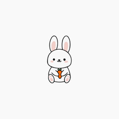 Fototapeta premium Cute white bunny holding carrot with adorable expression