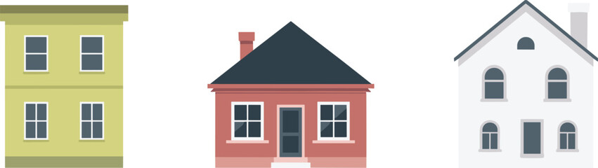 Minimalist suburban house collection with modern residential homes, flat vector illustration isolated on white background