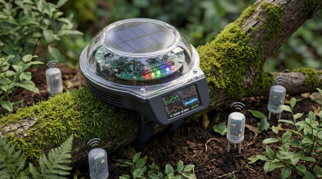 Soil monitoring device with wireless sensors in natural environment