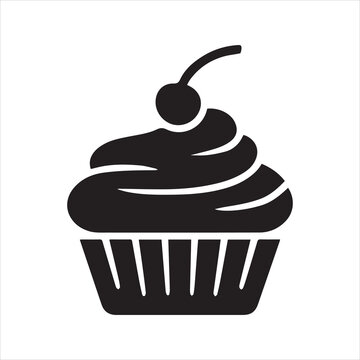 Cupcake with Frosting and Cherry Silhouette Icon &ndash; Minimal Dessert Vector Design

